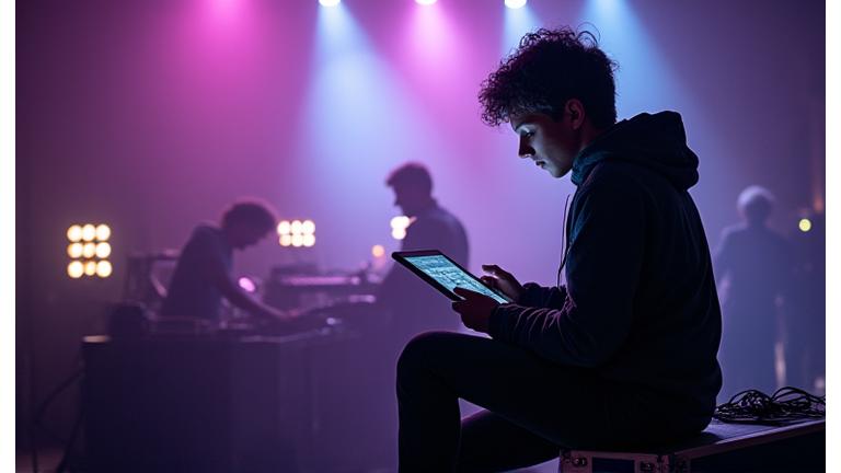An artist backstage moments before a performance, looking calm and focused.