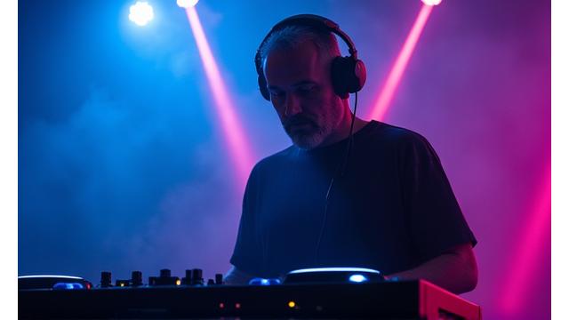 Pulse Master in a dark club, lights streaking past him.