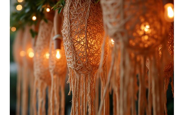 Beautiful, intricate festival decorations made from natural, biodegradable materials, showcasing eco-friendly decor innovation.